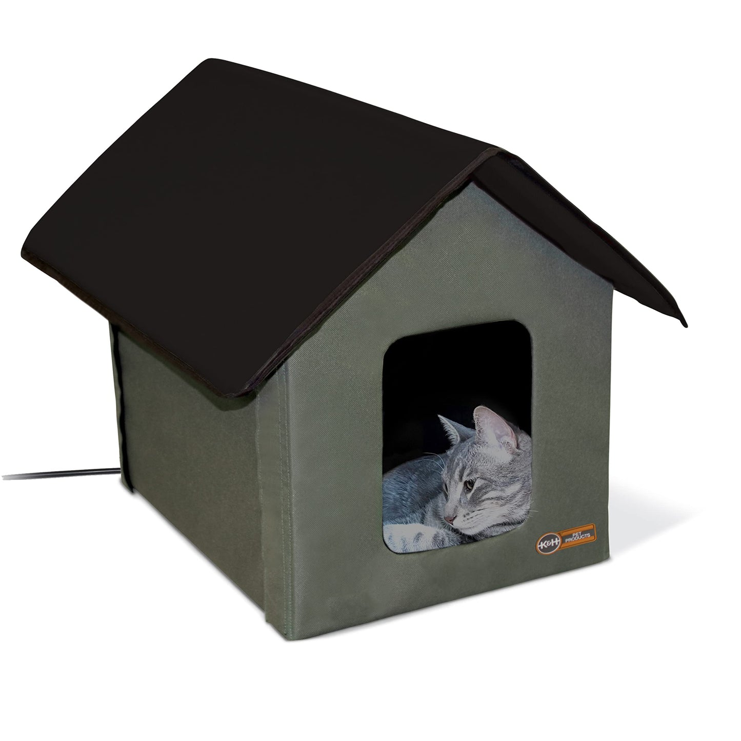 K&H Pet Products Extreme Weather Insulated Outdoor Cat House Shelter Olive/Black 19 X 22 X 17 Inches - Heated