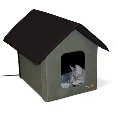 K&H Pet Products Extreme Weather Insulated Outdoor Cat House Shelter Olive/Black 19 X 22 X 17 Inches - Heated