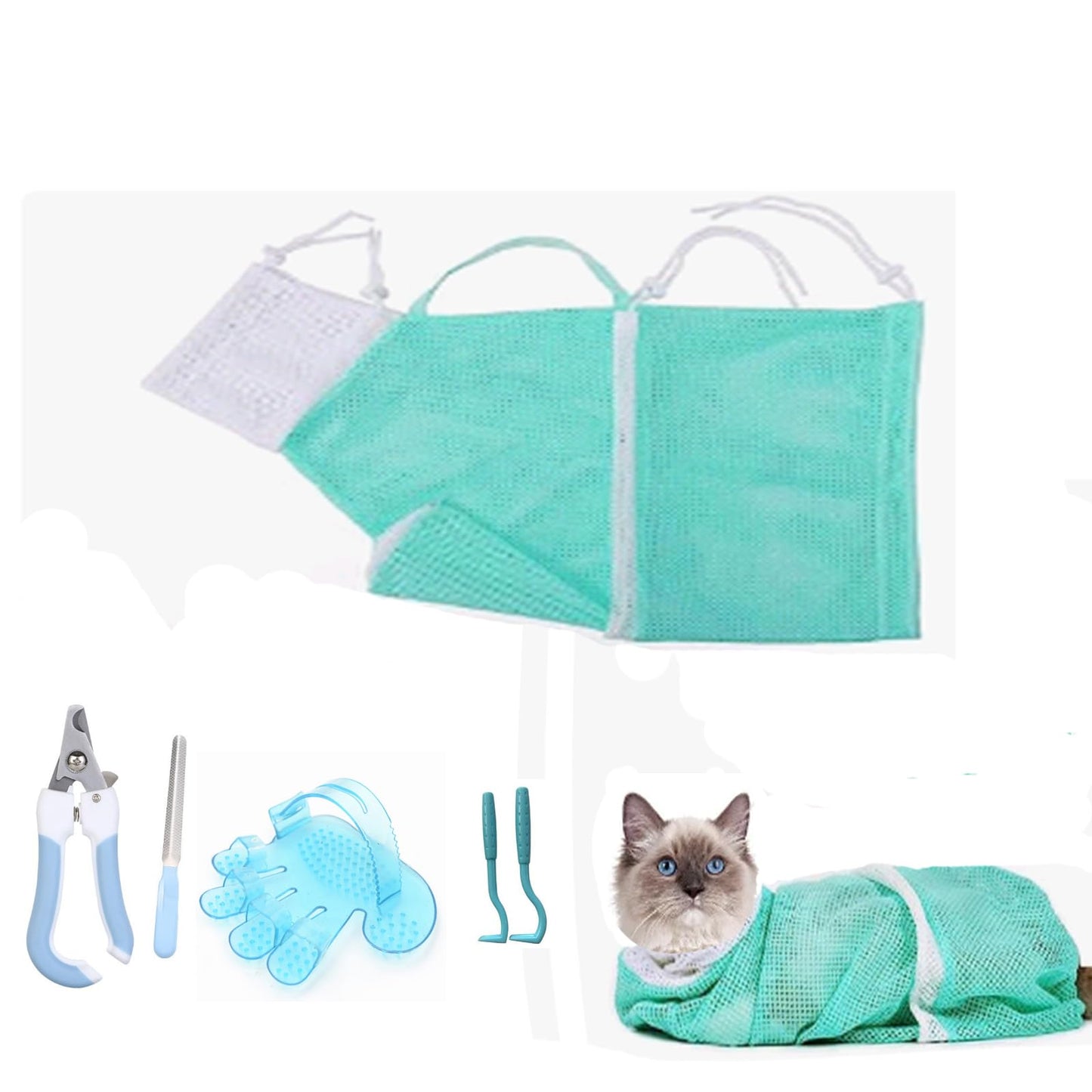 6-Piece Cat Grooming Set with Mesh Bag and Nail Care Tools
