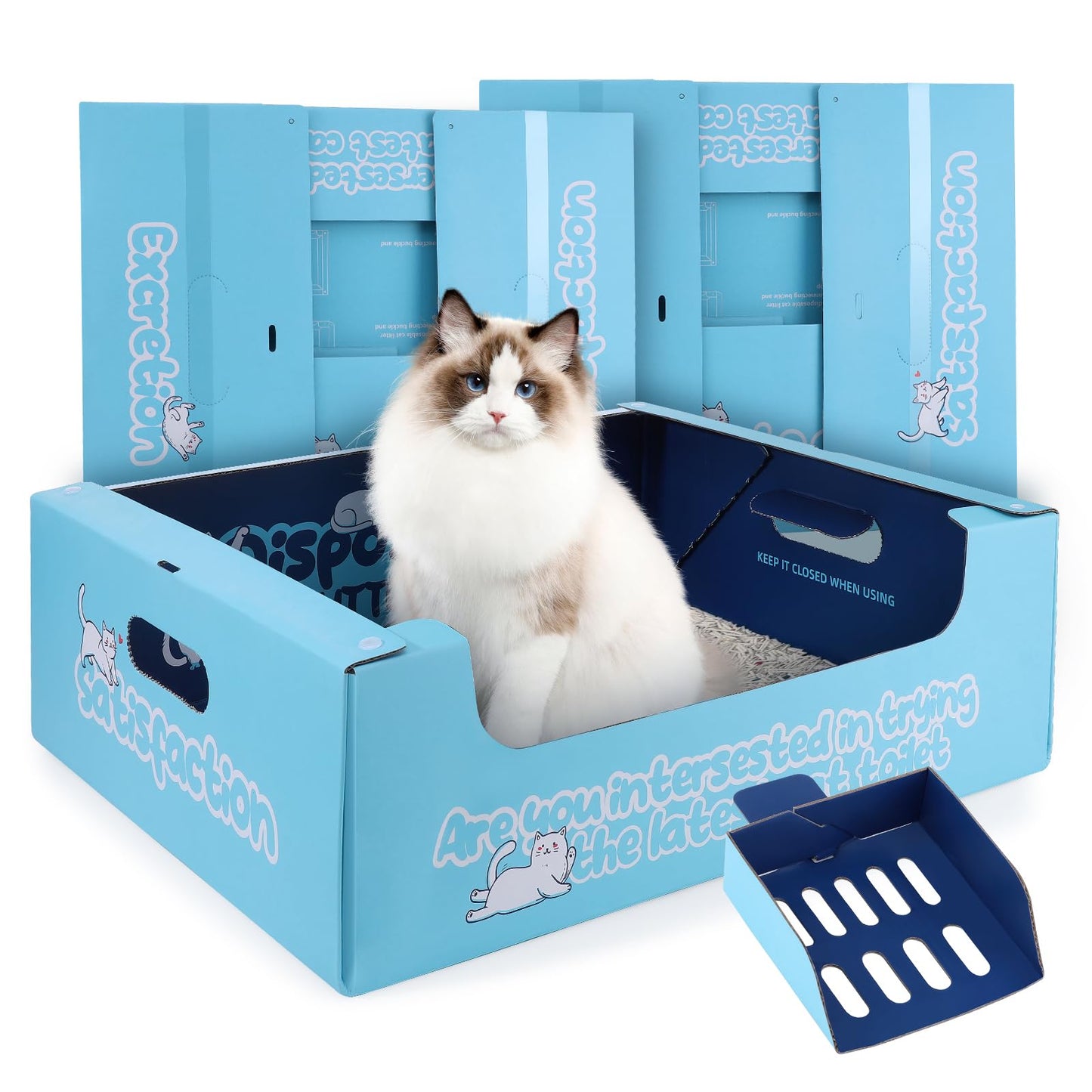 3-Pack Disposable Litter Boxes for Cats with Disposable Cat Litter Scoop Large-19"x14"x6" Double Waterproof Disposable Cat Litter Box Portable Travel Litter Box for Cats Sturdy Leak Resistant