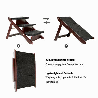 3-Step Wooden Pet Stairs with Ramp