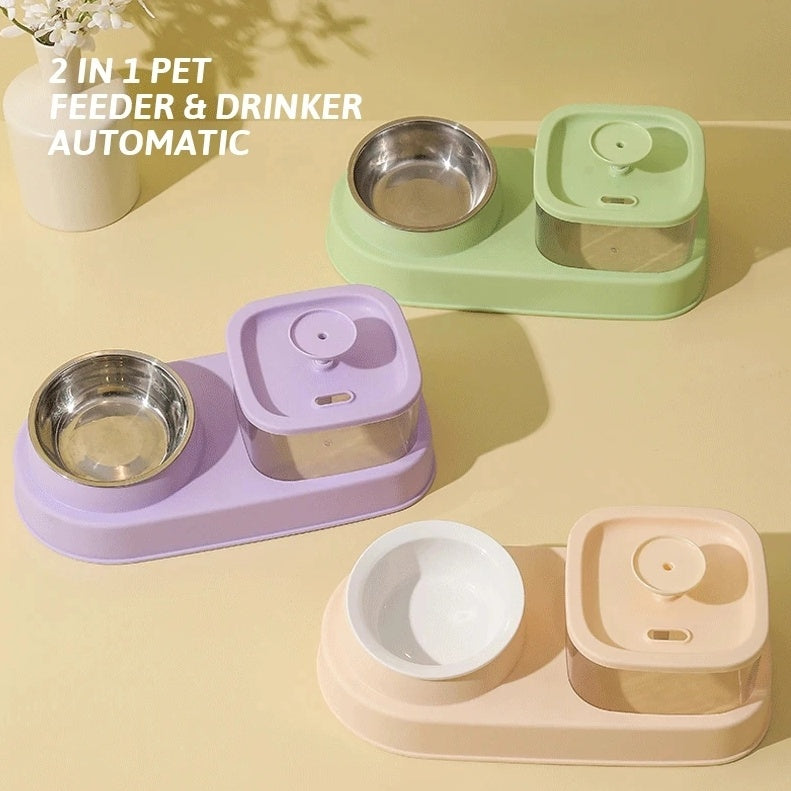 2-in-1 Cat Water Fountain & Feeding Bowl