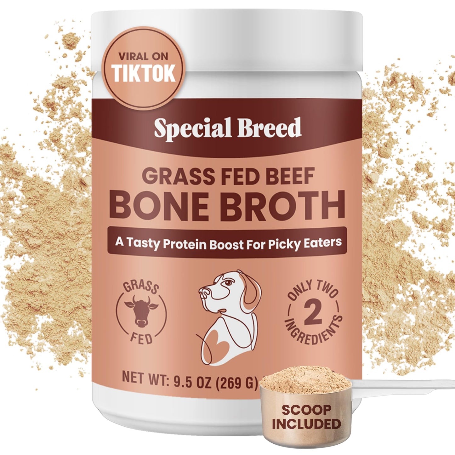Special Breed Bone Broth Powder for Dogs and Cats - Dog and Cat Food Topper Grass Fed Beef Broth Supplement 9.5 oz