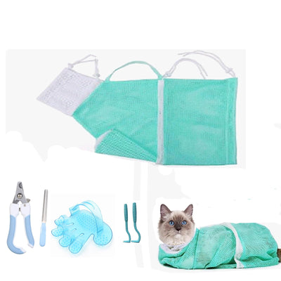 6-Piece Cat Grooming Set with Mesh Bag and Nail Care Tools