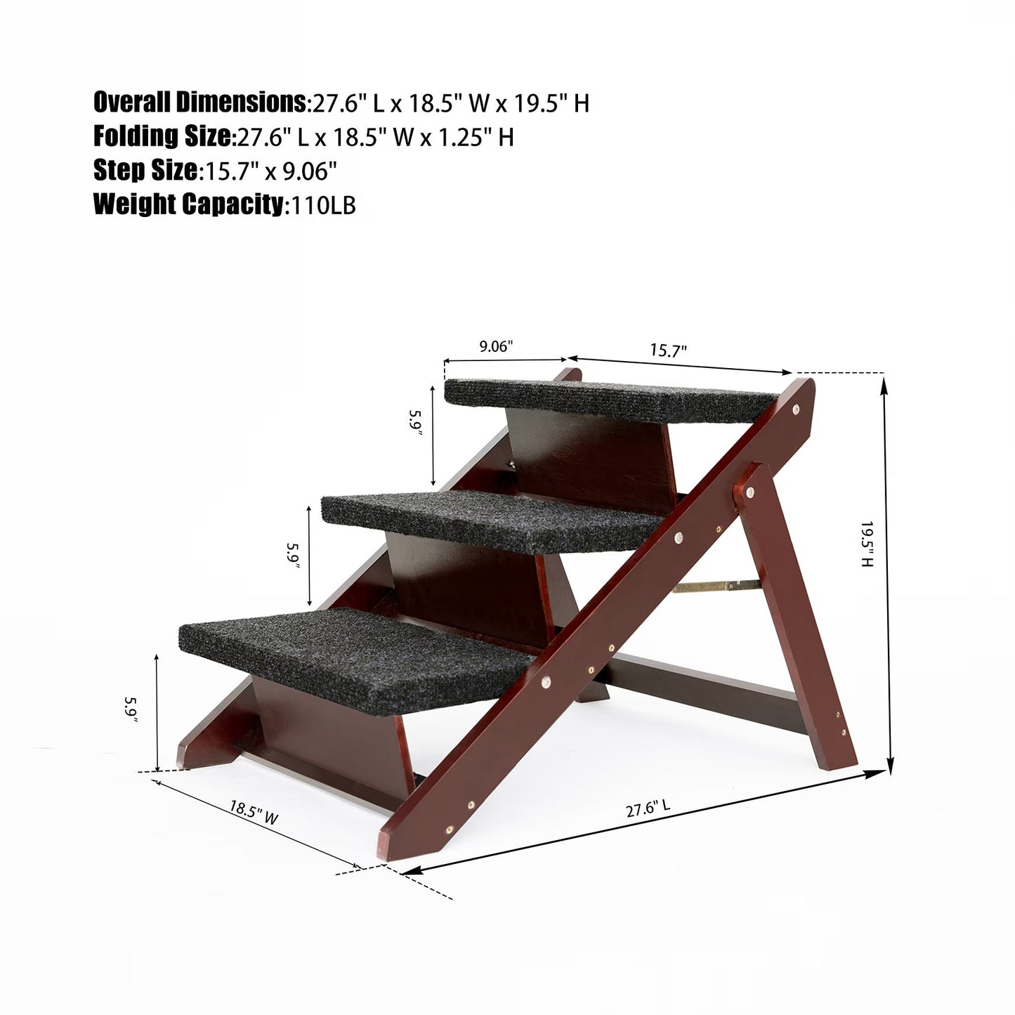 3-Step Wooden Pet Stairs & Ramp