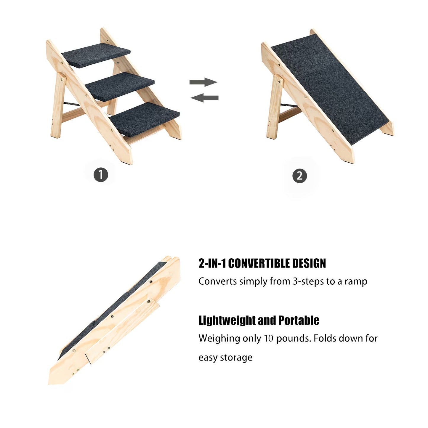 3-Level Wooden Pet Steps and Ramp