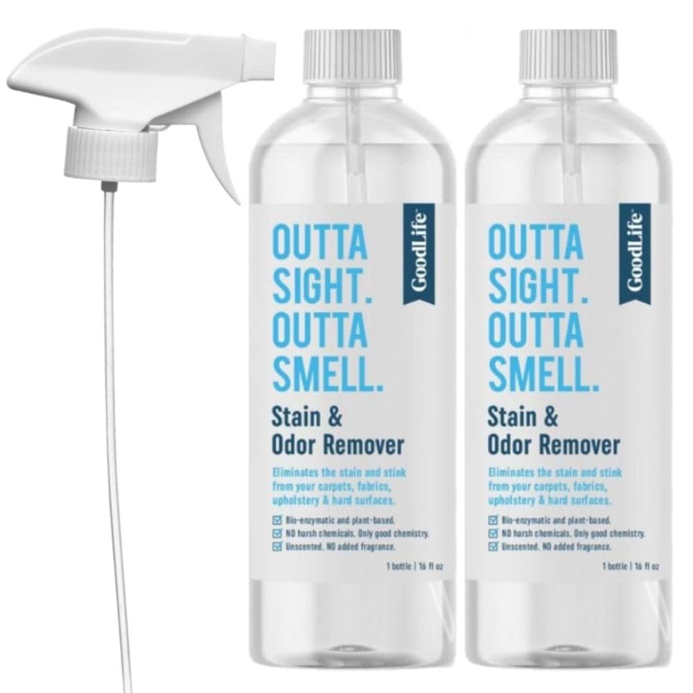 Good Life Solutions Natural Odor and Stain Remover Spray - Unscented Plant-Based Child & Pet Safe Cleaner Earth-Friendly Odor Eliminator Eco Cleaning Products for Home Carpet (2 Pack 16.0 fl oz)
