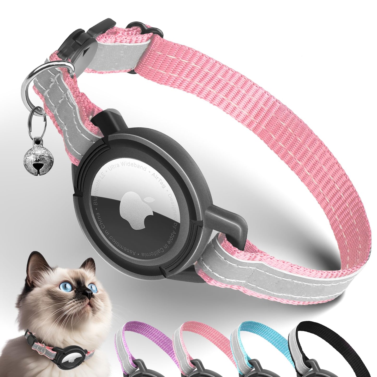 AirTag Feline Safety Collar with Reflective Strip - Pink