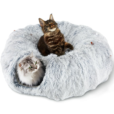 Double Duty Cat Tunnel and Cushioned Bed