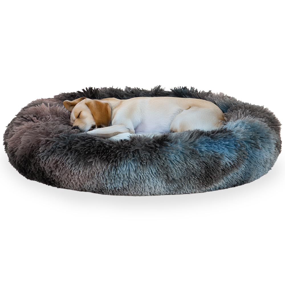 Jungolica Pet Products Ultra Soft Calming Donut Shaped Cozy Warming cat & Dog Bed. Removable Cover Machine Washable Anti-Slip Fluffy Fur Plush Fabric Anti-axiety. (17/25/33/41)