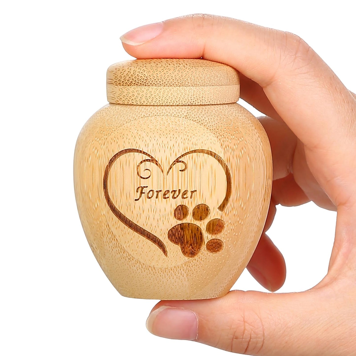 Bamboo Pet Memorial Urn with Paw Engraving