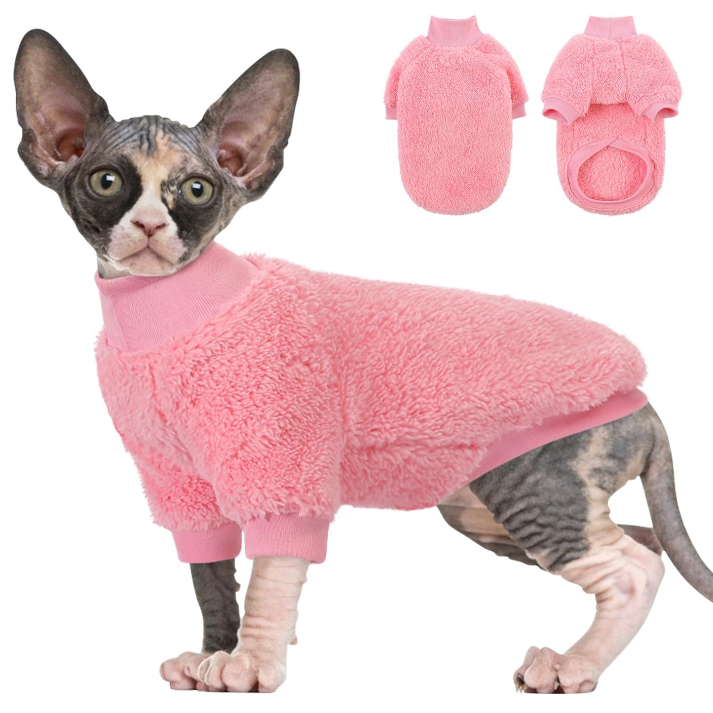 SUNFURA Sphynx Cozy Fleece Cat Sweater - Pink M