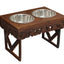 Elevated Pet Feeder for Dogs and Cats - The Bali Carved Wood Pet Feeding Stand with Two Stainless Steel Bowls - Three Heights Adjustable Raised Dog Bowl - Food Water Pet Feeding Station - IRONGATE