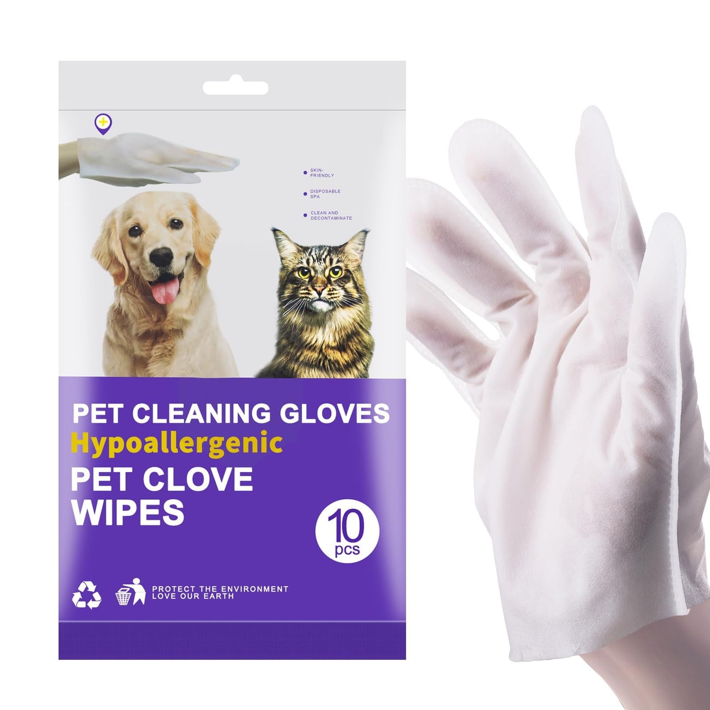 LOPACCA Hypoallergenic Pet Grooming Gloves - 10PC No Rinse Wipes