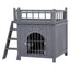PawHut Deluxe Wooden Cat Shelter with Balcony and Locking Door