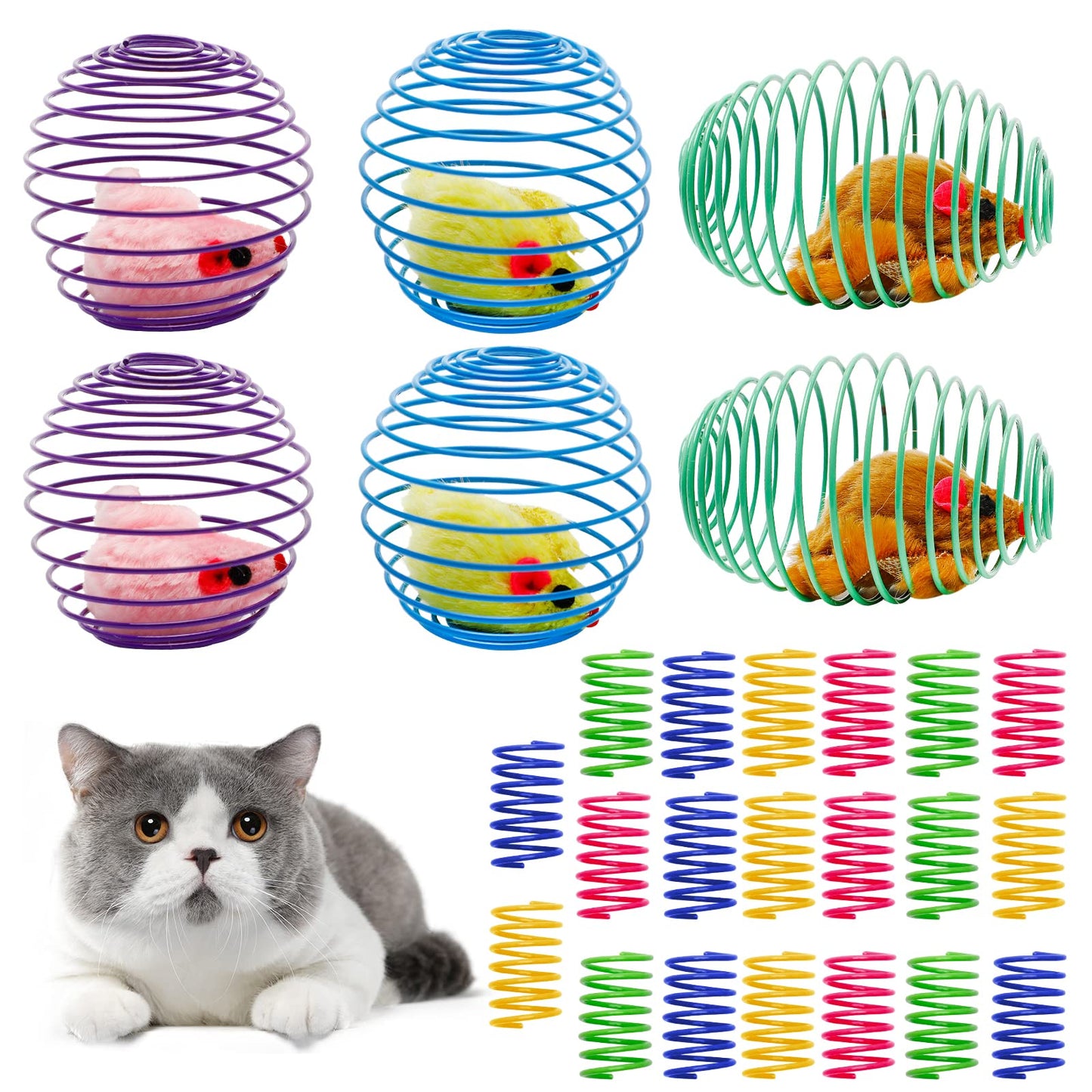 6-Pack Retractable Cat Spring Balls with Coil Springs