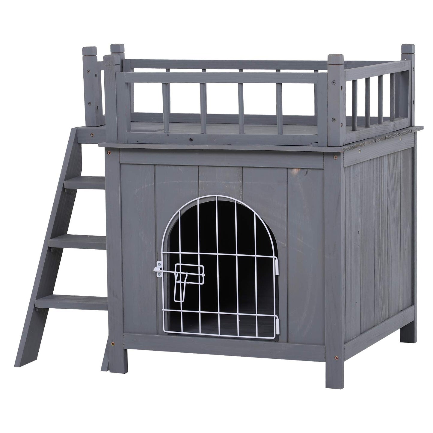 PawHut Deluxe Wooden Cat Shelter with Balcony and Locking Door