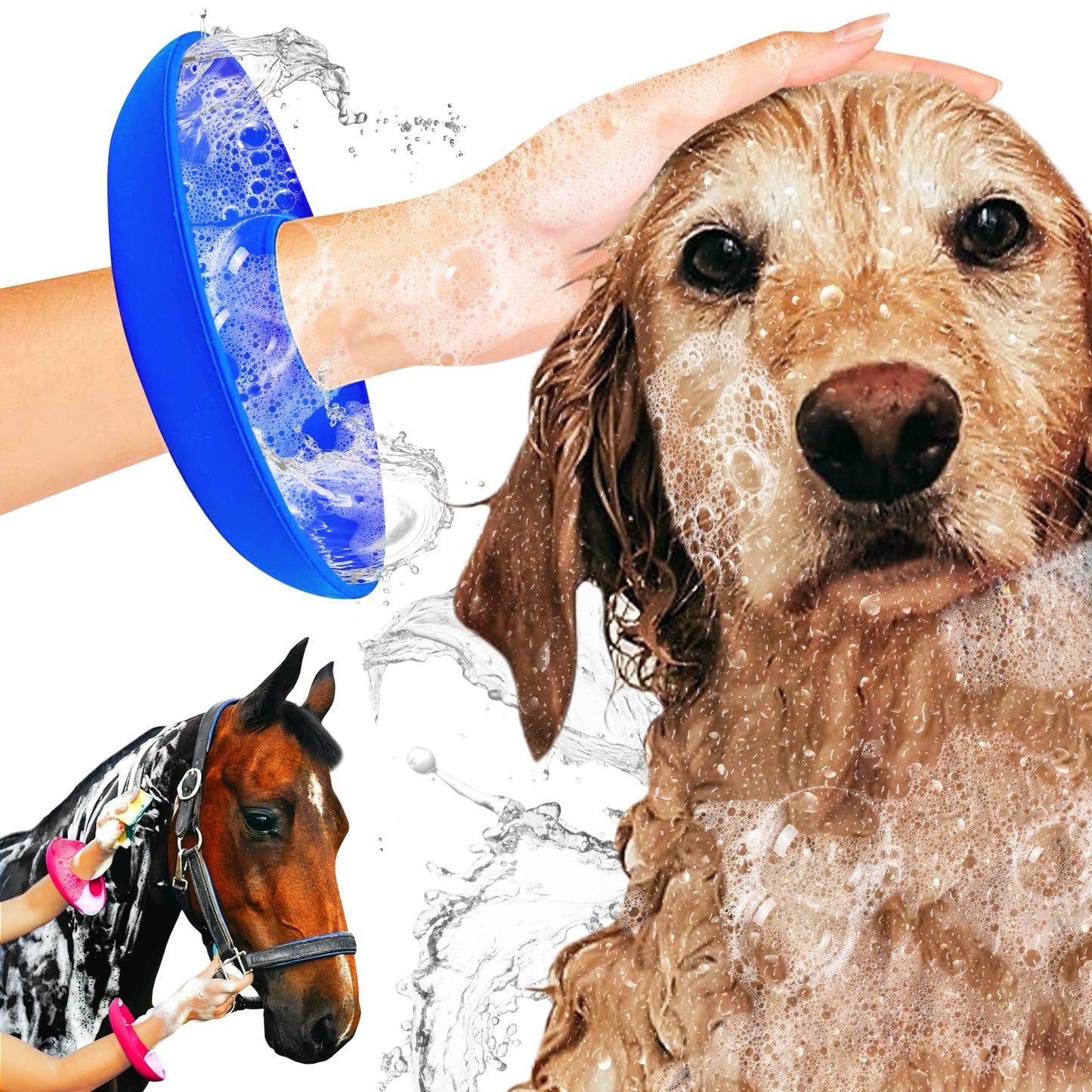 SplashGuard Pet Bath Cuffs - Dog and Horse Bathing Accessory - Blue 2-Pack