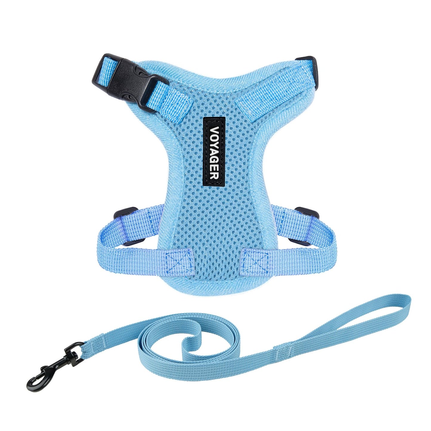 Voyager Step-in Lock Adjustable Cat Harness w. Cat Leash Combo Set with Neoprene Handle 5ft - Supports Small Medium and Large Breed Cats by Best Pet Supplies - Baby Blue XXS