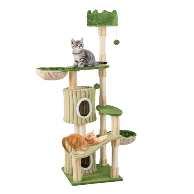 Tall Cat Tree Tower with 2 Condos, Plush Top Perch, & 2 Basket Beds Scratching Posts