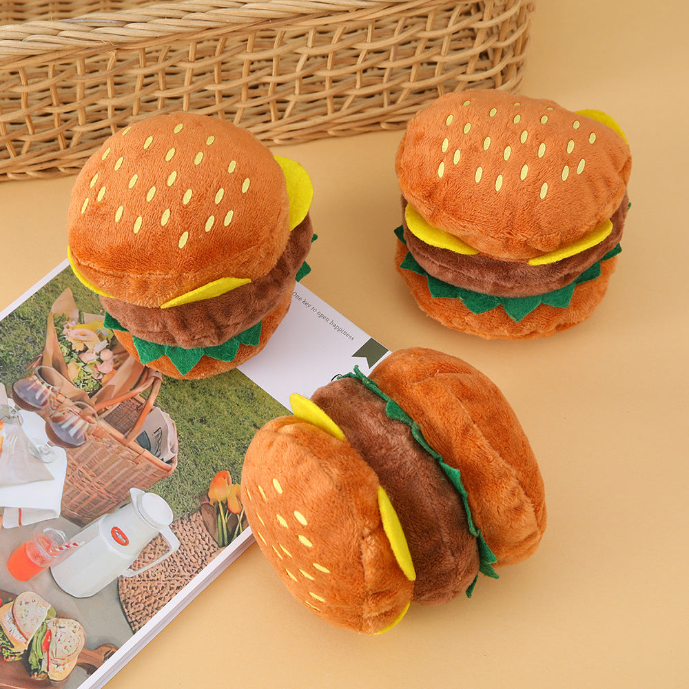 Chewable Hamburger Plush for Dogs - With Sound