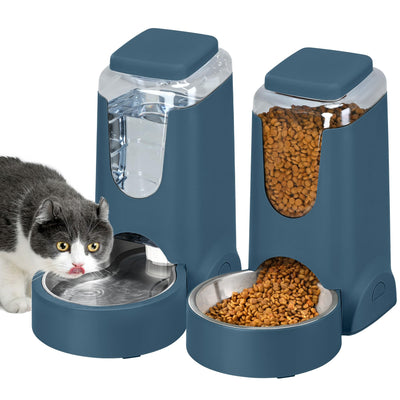 2 Pack Pet Food & Water Gravity Dispensers Set - Navy Blue
