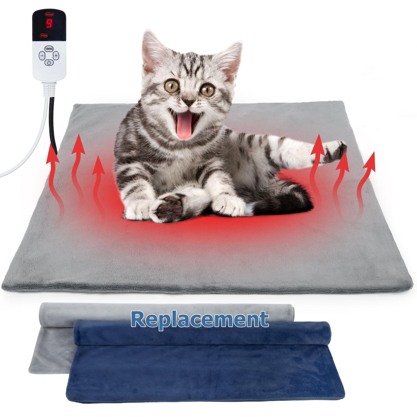 Pakimi Pet Heating Pad for Cat Dog Outdoor Indoor Warming Heated Cat Dog Bed Waterproof Pet Heater Warmer Blanket Mat for Puppy & Kitten with Adjustable Temperature and Timer 18 * 18 Inch
