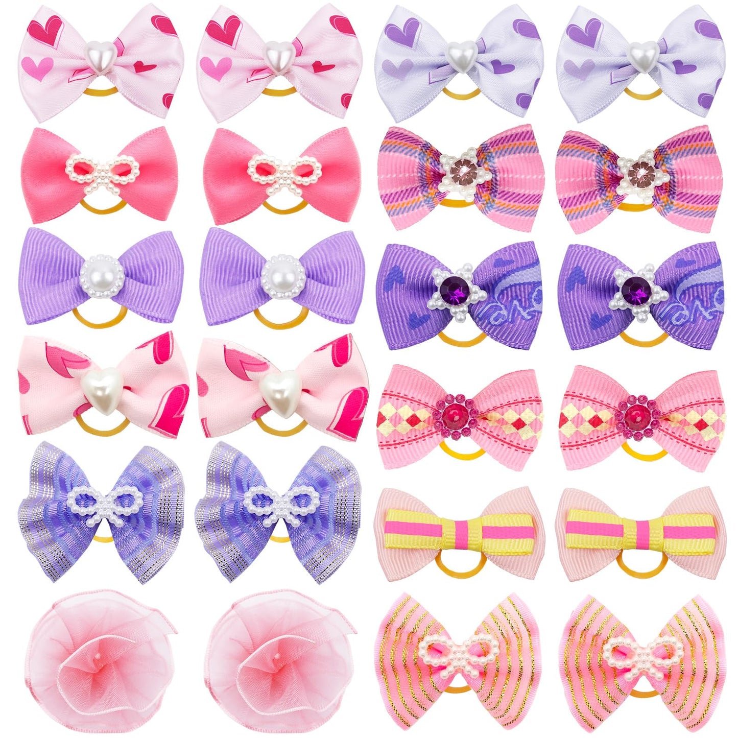 REDANHA 24PCS Dog Hair Bows Cute Small Bowknot with Rubber Bands for Puppy Handmade Hair Accessories with Rhinestone Pearls Bow Pet Grooming Products