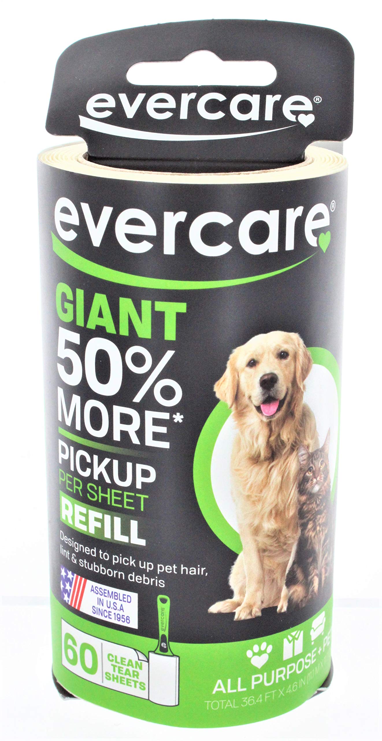 Butler Home Products Evercare Giant Pet Hair and Lint Roller Refill 60 Sheets Roll - Pack of 4