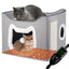 Heated Cat House for Indoor Cats - Heated Cat Bed Cave with Fluffy Ball and Scratch Pad Foldable Cat Hideaway Covered Cat Bed for Large Cats Kittens Small Pet
