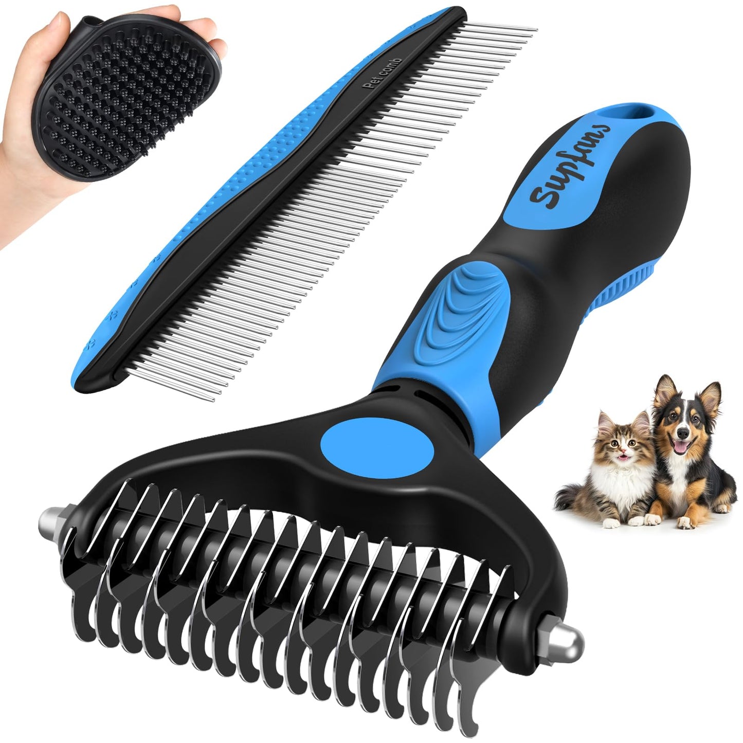 3-Piece Complete Pet Grooming Set | Deshedding & Bathing Tools for Dogs and Cats
