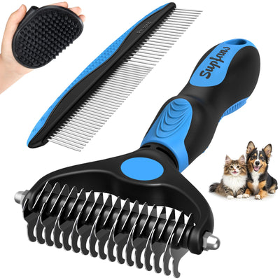 3-Piece Complete Pet Grooming Set, De-shedding & Bathing Tools