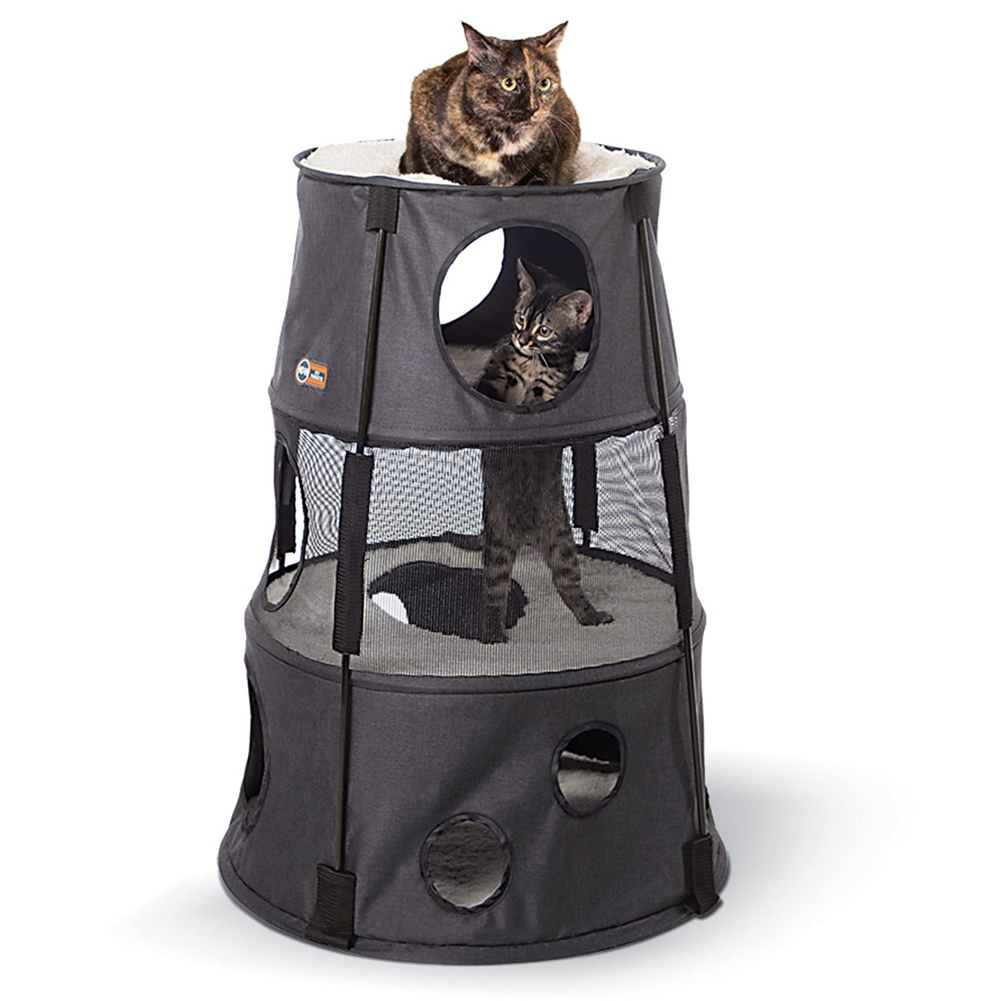 K&H Pet Products Cat Tower Tree Condo for Indoor Cats Modern Cute Cat Hammock Bed Kitten & Adult House Activity Center Playground Tree Cave Large Cozy Hideaway - 3 Level Gray 22 X 30