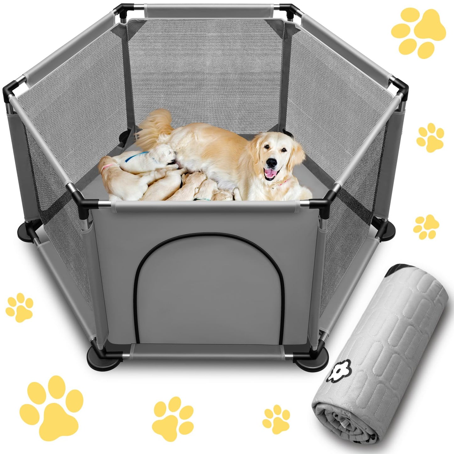 Whelping Box for Dogs25.5’’Extra Tall Dog Puppies Whelping Playpen with Whelping PadDog Whelping Supplies Essential for Dogs PuppiesWhelping Box for Large Small Breed Dogs(48" Dia.x25.5 H)