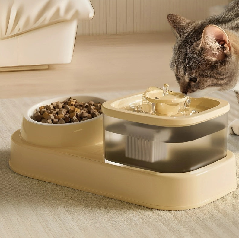 2-in-1 Cat Water Fountain & Feeding Bowl