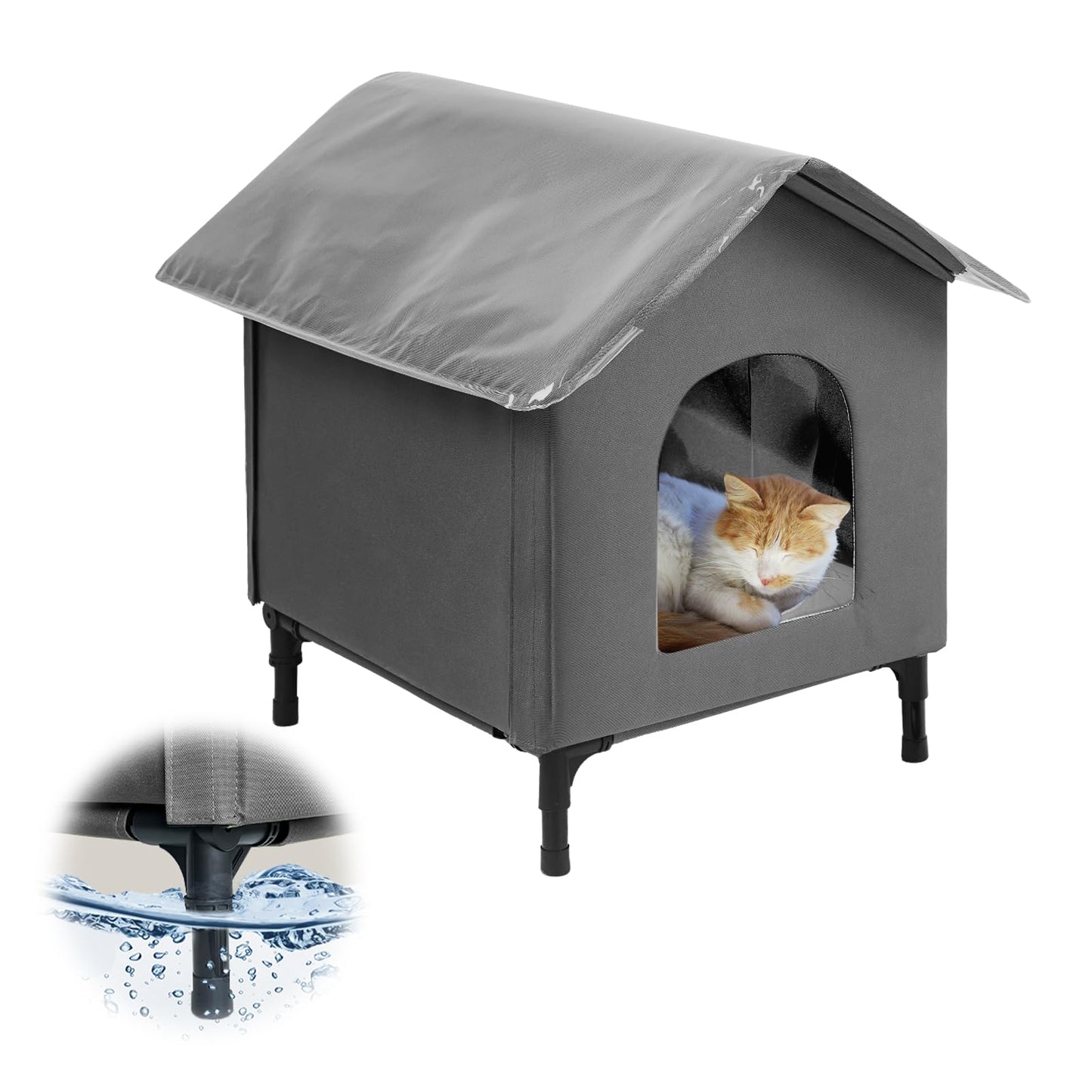 Bestier Cat House for Outdoor Cats Weatherproof Feral Cat Shelter with Soft Pad Indestructible Outside Cat Kitty House with Escape Door & Elevated Feet for Barn Cats Porch Garage
