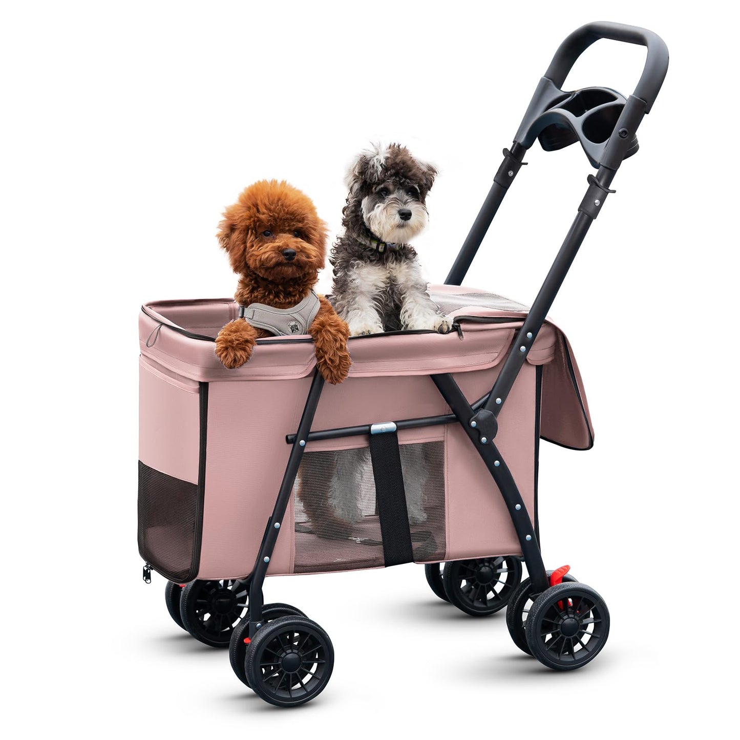 Pet Travel Stroller for Cats & Dogs - Folding Carriage, Pink