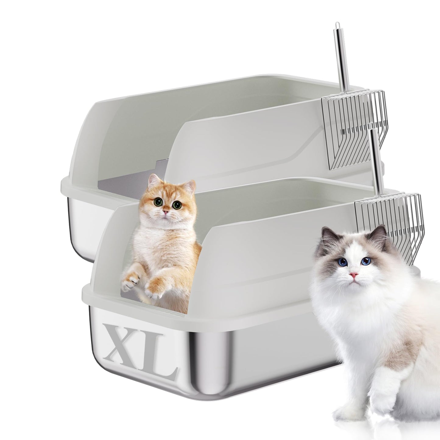 Dual Stainless Steel Cat Litter Boxes XL
