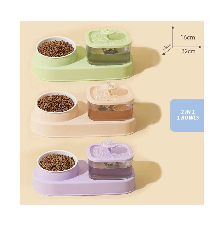 2-in-1 Cat Water Fountain & Feeding Bowl