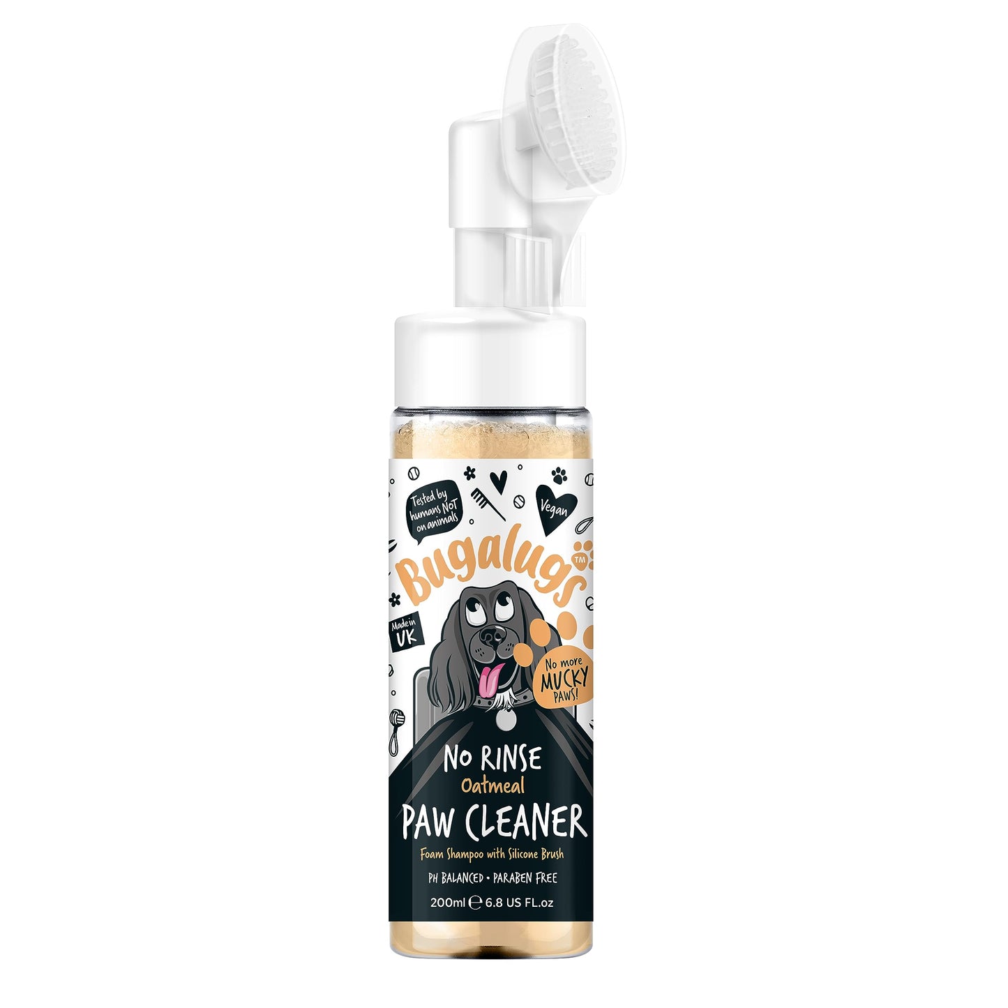 Bugalugs No Rinse Paw Wash Foam with Silicone Brush
