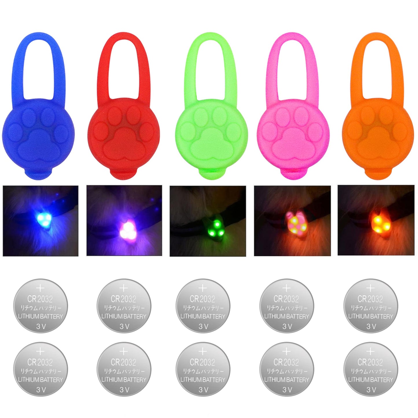 NightGuide Waterproof LED Dog Collar Lights - 5 Pack