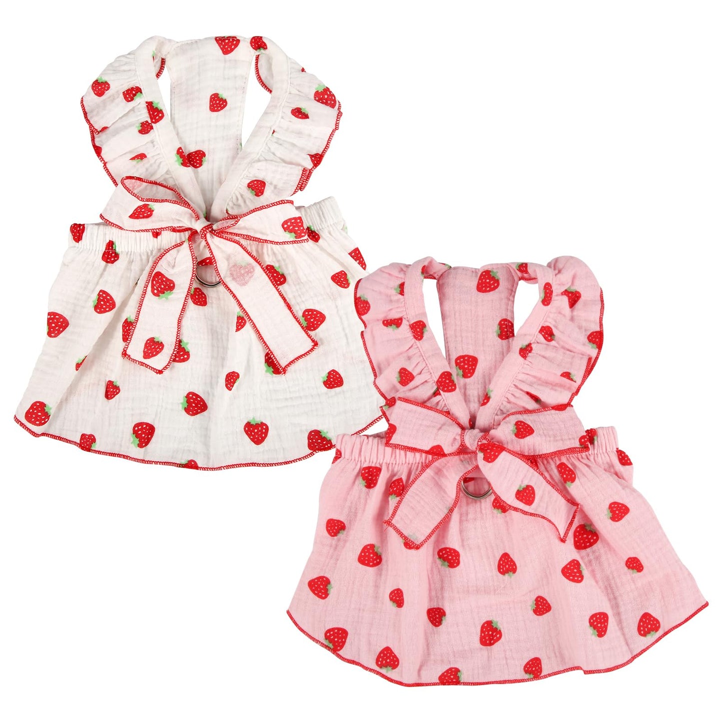 Cute Strawberry Print 2pcs Dog & Cat Summer Dresses