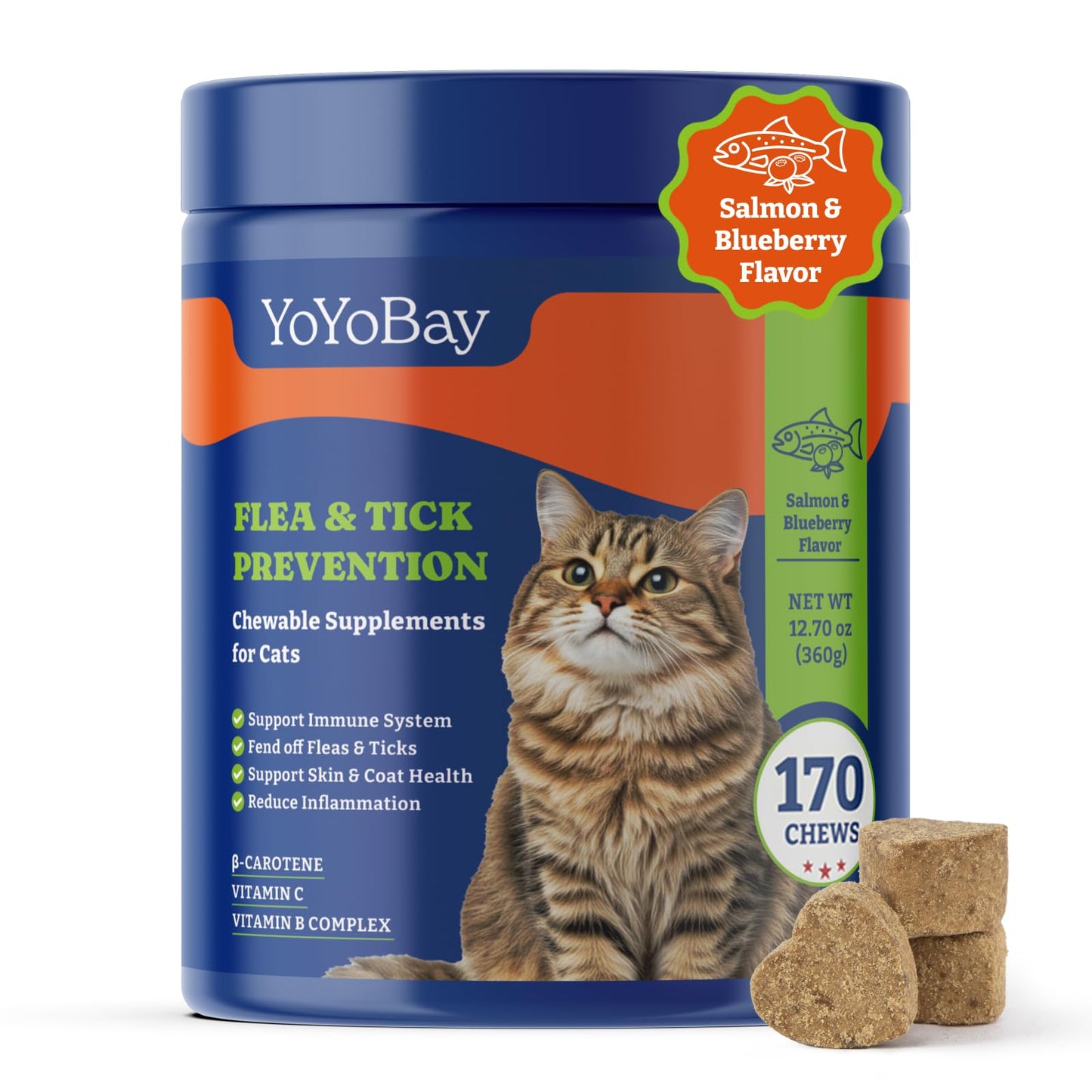 FelineGuard Chewable Flea & Tick Defense - 170 Salmon Blueberry Soft Chews