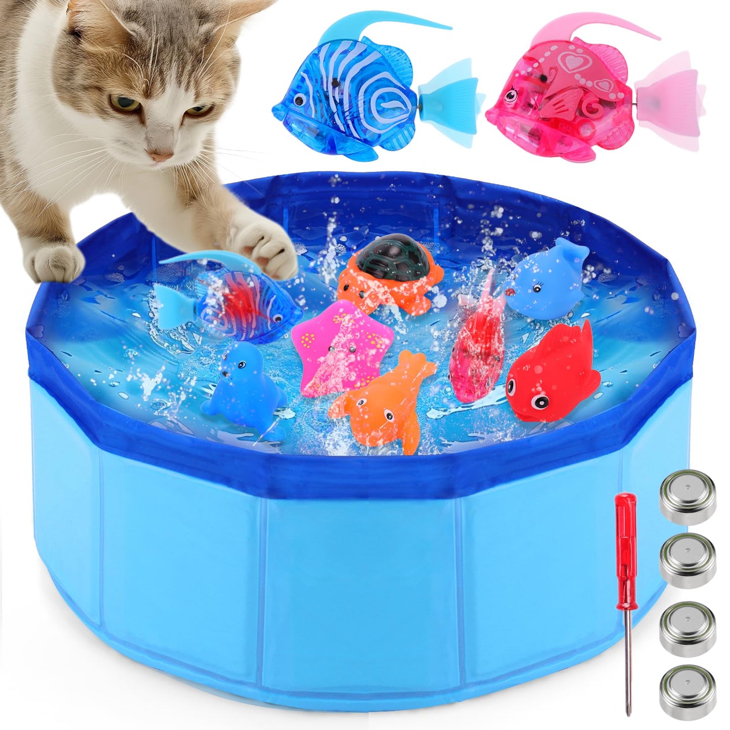 AquaPurr Cat Play Pool with Robotic Fish