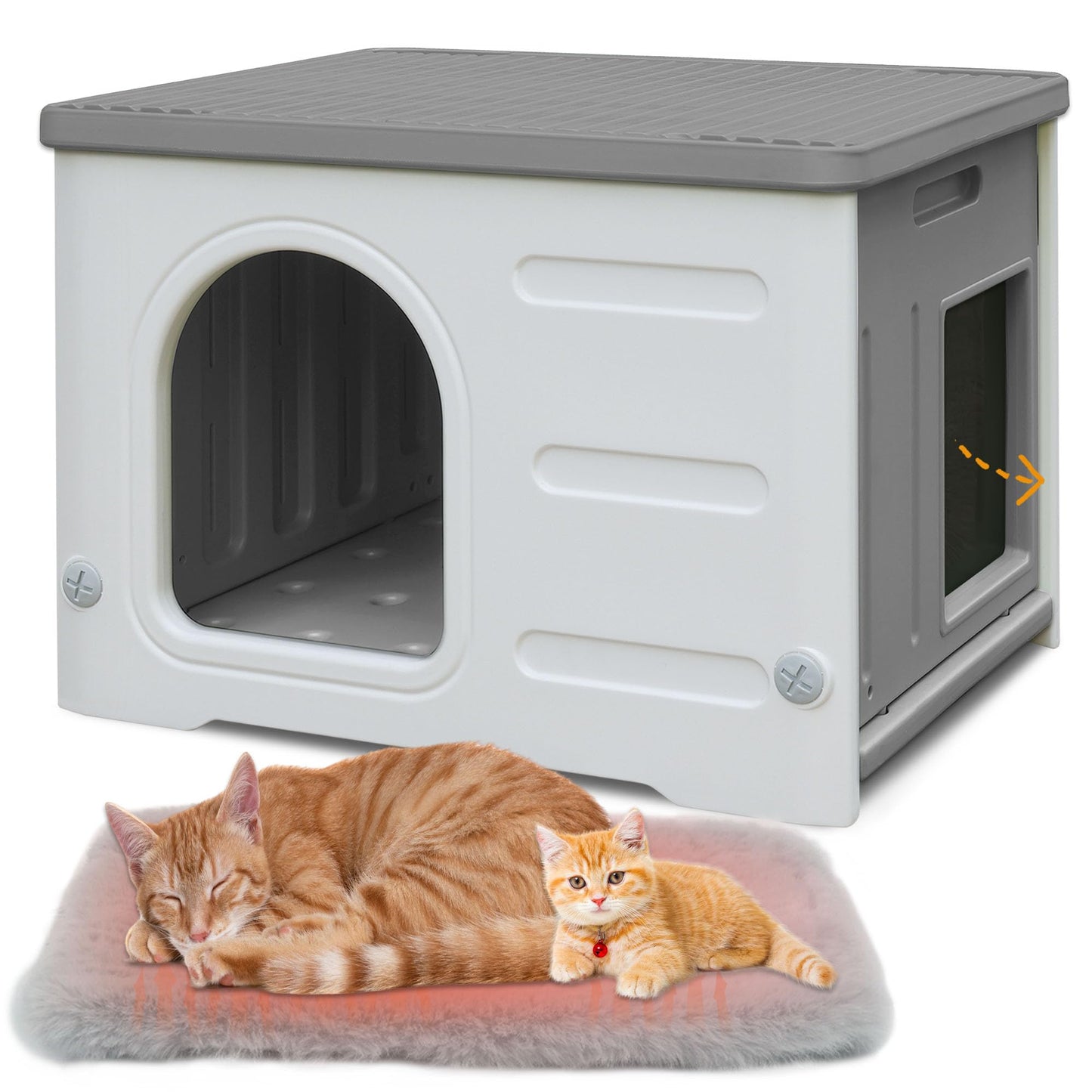 All-Weather Dual Cat House with Escape Hatch - Grey