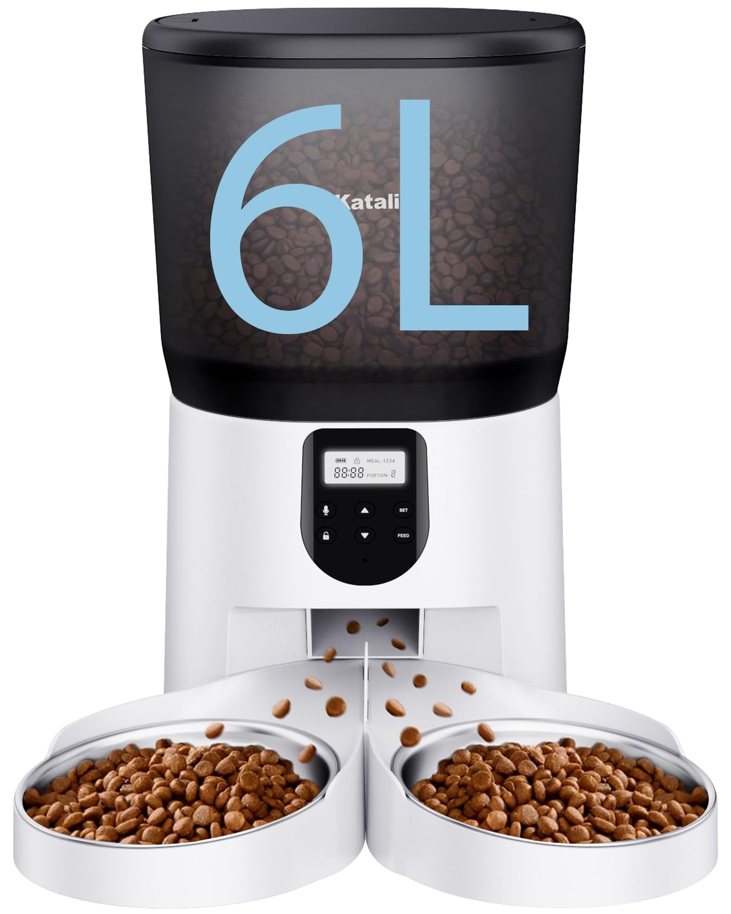 Dual Bowl Cat Feeder 6L with Voice Reminder