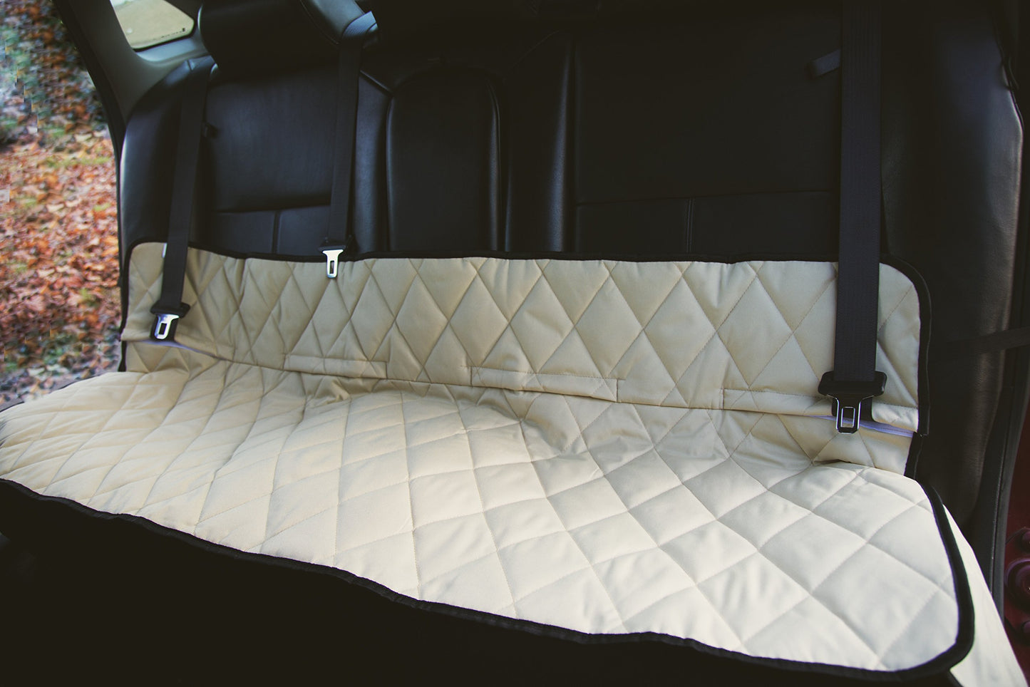 Plush Paws Products Premium Just Bench Car Seat Protector | Diamond Stitching | Washable & Waterproof Bench Seat Dog Cover Car Truck & SUV | Nonslip Tear Resistant Pet Seat Cover | Tan