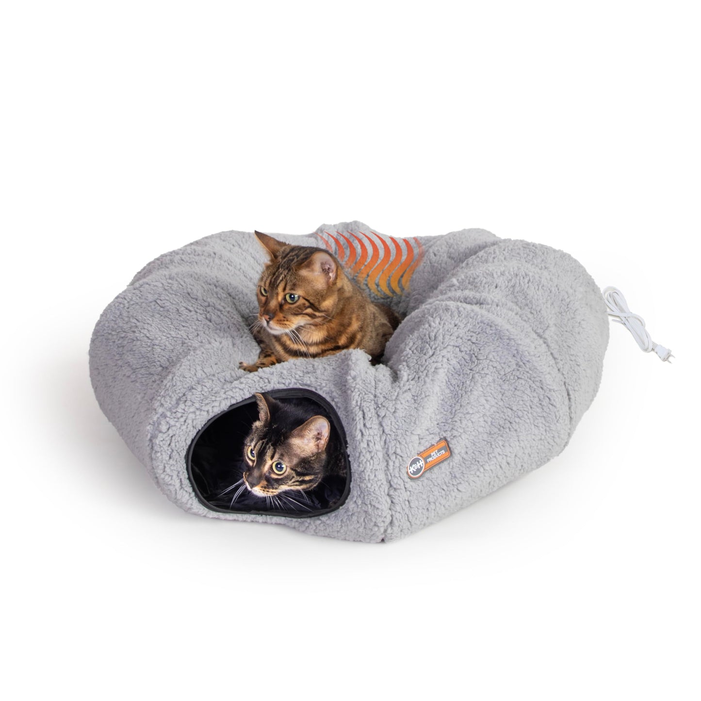 K&H Pet Products Heated Cat Tunnel Bed for Indoor Cats - Donut Tunnel Toy Tube Hideaway Cave with Round Circle Bed Warming Center for Large Cats to Play & Sleep - Removable Heater Included