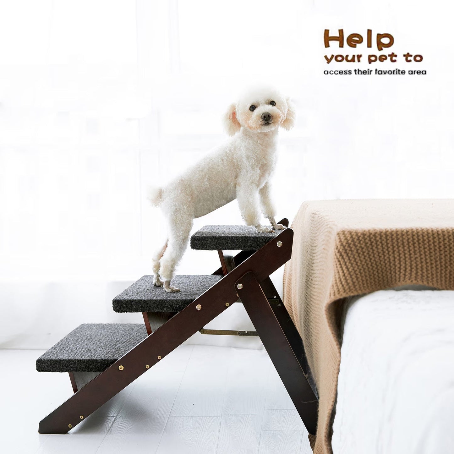 3-Step Wooden Pet Stairs & Ramp