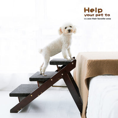 3-Step Wooden Pet Stairs with Ramp